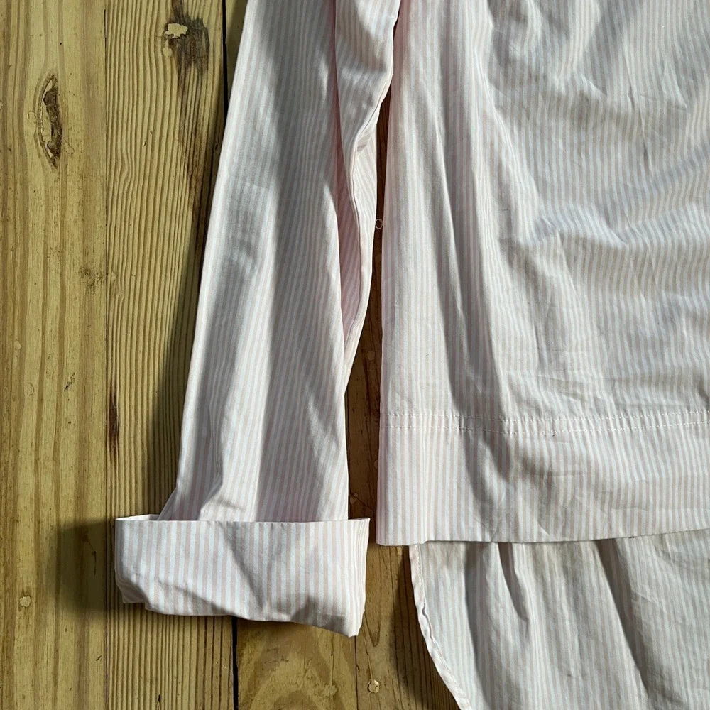 J.Crew Pink Stripe Funnel Neck Poplin Popover Button Shoulder HighLow Longsleeve